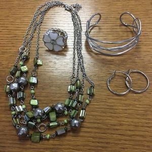 Silver and Green Jewelry Set (4 piece)